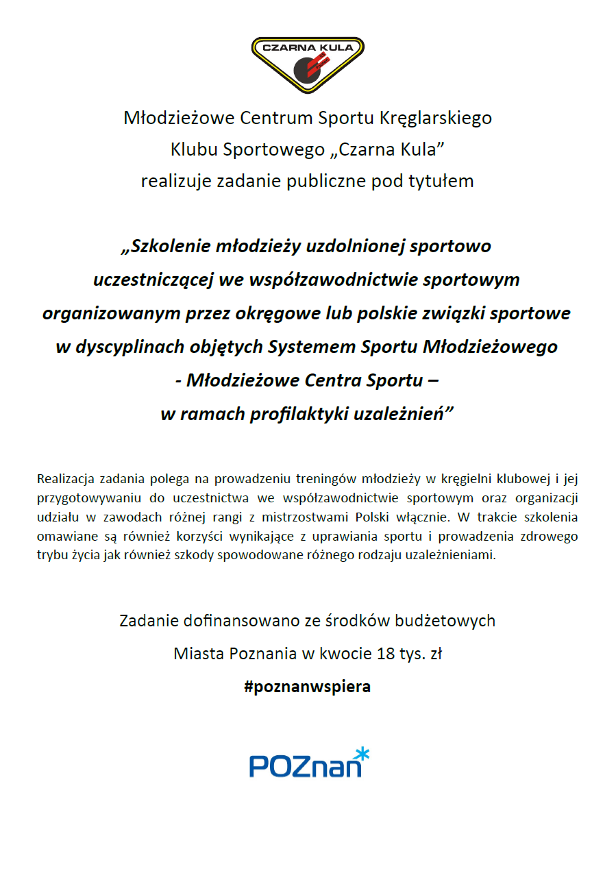 Plakat projektu szkolenia młodzieży uzdolnionej sportowo